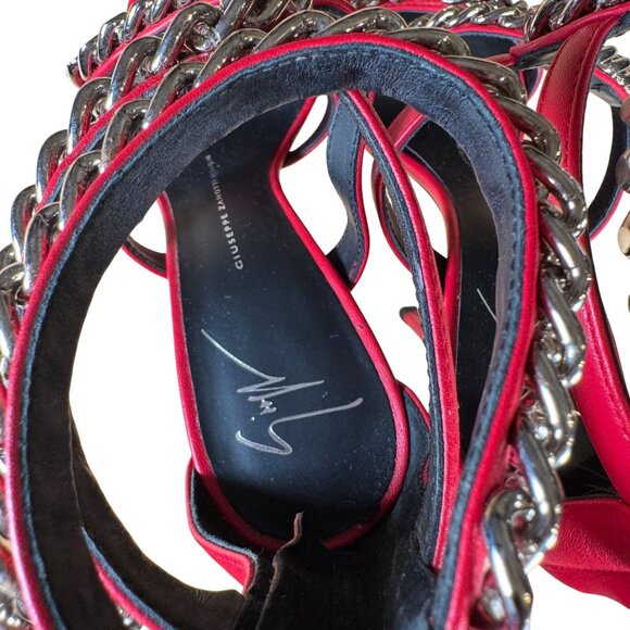 Giuseppe Zanotti Red Snake Chain Alien Stiletto High Heel Sandals Size 37 - Picture 9 of 10
